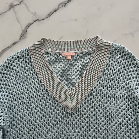 Lisa Todd open knit varsity sweater Blue Sz S Tennis Prep coastal chic pullover - Picture 5 of 9